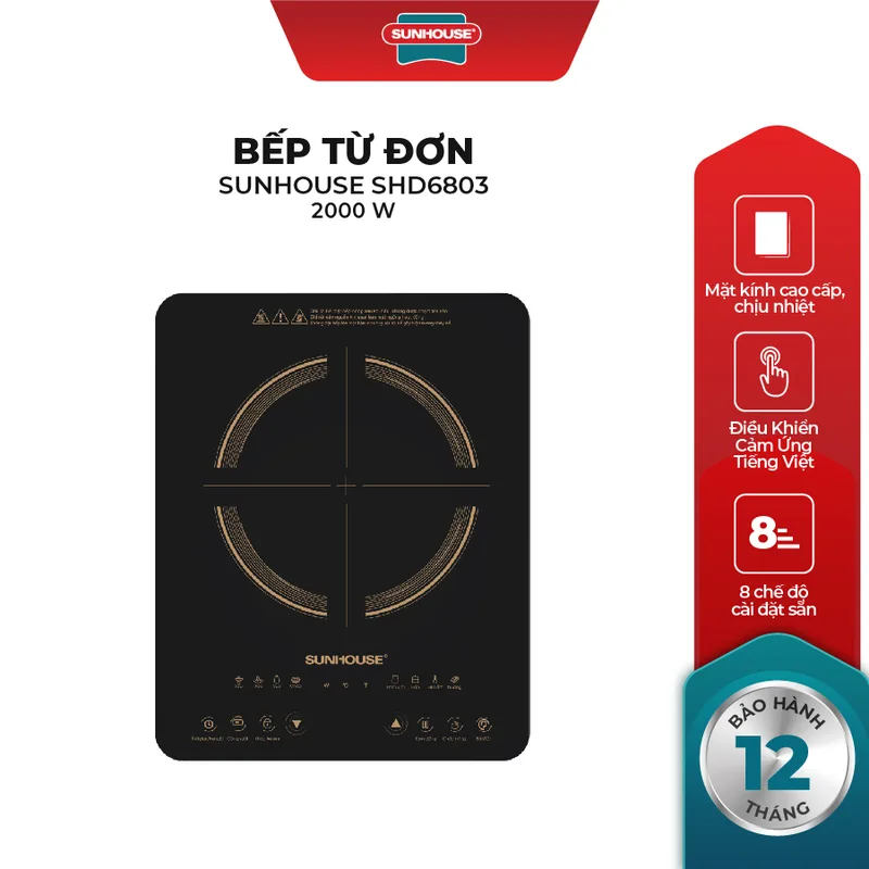 Bêp Tư Đơn Sunhouse SHD6803 2000W - Kèm Nồi Lẩu - Hàng Chính Hãng